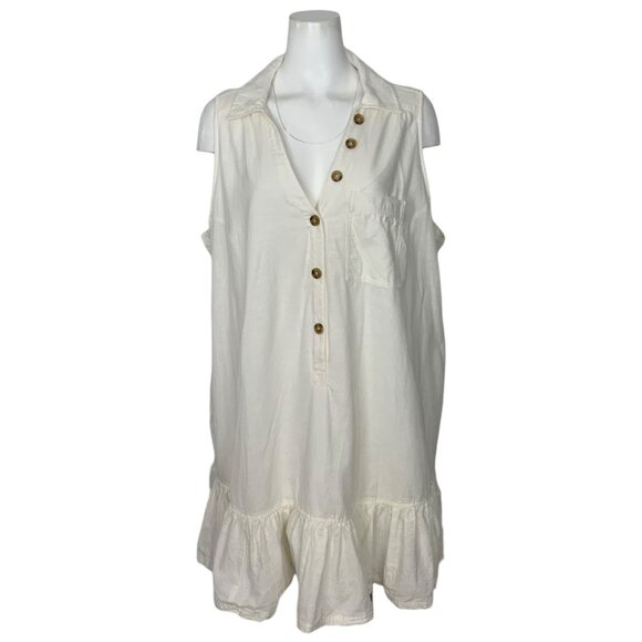Anthropologie Pilcro Sleeveless Ruffle Hem Shirt Dress Plus 1X White Linen Mini - Picture 1 of 12